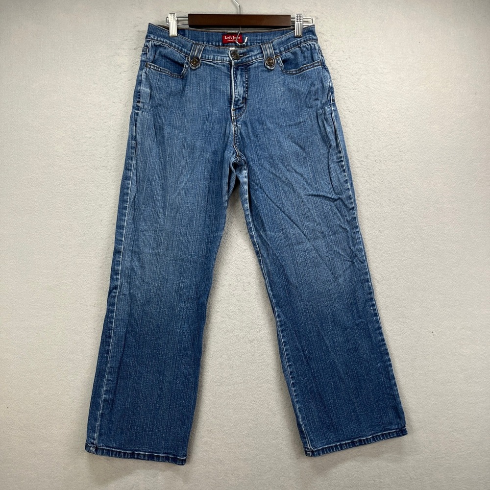 Levi Jeans Perfectly Slimming Womens 12 Blue Denim Pant Straight Leg Stretch Y2K